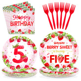 96 Pcs Strawberry 5th Birthday Party Plates and Napkins - Grencian