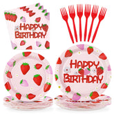 96 Pcs Strawberry Birthday Party Plates and Napkins - Grencian