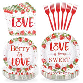 96 Pcs Strawberry Bridal Shower Party Plates and Napkins