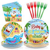 96 Pcs Summer Santa Party Plates and Napkins - Grencian