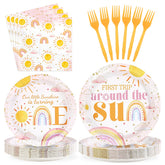 96 Pcs Sun 1st Birthday Party Plates and Napkins - Grencian