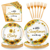 96 Pcs Sunflower Baby Shower Party Plates and Napkins - Grencian