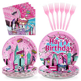 96 Pcs Super Girl Hero Birthday Party Plates and Napkins - Grencian