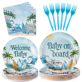 96 Pcs Surf Baby Shower Party Plates and Napkins - Grencian