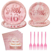96 Pcs Sweet 16 Party Plates and Napkins - Grencian