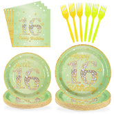 96 Pcs Sweet 16th Birthday Party Plates and Napkins - Grencian