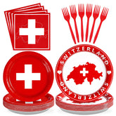 96 Pcs Swiss Flag Party Plates and Napkins - Grencian