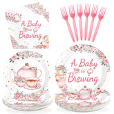 96 Pcs Tea Baby Shower Party Plates and Napkins - Grencian