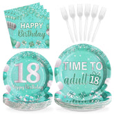 96 Pcs Teal 18th Birthday Party Plates and Napkins - Grencian
