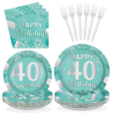96 Pcs Teal 40th Birthday Party Plates and Napkins - Grencian