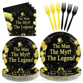 96 Pcs The Man Party Plates and Napkins - Grencian