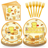 96 Pcs Toast Bread Birthday Party Plates and Napkins - Grencian