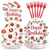 96 Pcs Tomato Birthday Party Plates and Napkins - Grencian