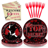 96 Pcs Top Secret Party Plates and Napkins - Grencian
