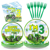 96 Pcs Tractor 3rd Birthday Party Plates and Napkins - Grencian