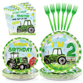 96 Pcs Tractor 2nd Birthday Party Plates and Napkins - Grencian