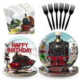 96 Pcs Train Birthday Party Plates and Napkins - Grencian