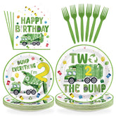 96 Pcs Trash Truck 2nd Birthday Party Plates and Napkins - Grencian