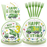 96 Pcs Trash Truck 3rd Birthday Party Plates and Napkins - Grencian