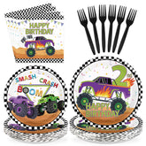 96 Pcs Truck 2nd Birthday Party Plates and Napkins - Grencian