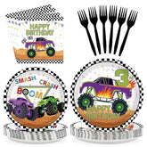 96 Pcs Truck 3rd Birthday Party Plates and Napkins - Grencian