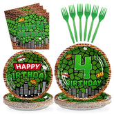 96 Pcs Turtle 4th Birthday Party Plates and Napkins - Grencian
