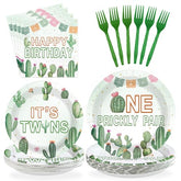 96 Pcs Twin Cactus Baby Shower Party Plates and Napkins - Grencian