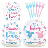 96 Pcs Twins Baby Shower Party Plates and Napkins - Grencian
