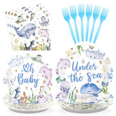 96 Pcs Under The Sea Baby Shower Party Plates and Napkins - Grencian