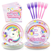 96 Pcs Unicorn 3rd Birthday Party Plates and Napkins - Grencian