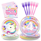 96 Pcs Unicorn 4th Birthday Party Plates and Napkins - Grencian