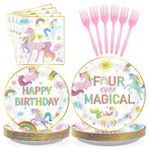 96 Pcs Unicorn 4th Birthday Party Plates and Napkins - Grencian