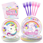 96 Pcs Unicorn 5th Birthday Party Plates and Napkins - Grencian