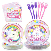 96 Pcs Unicorn 6th Birthday Party Plates and Napkins - Grencian
