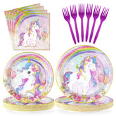 96 Pcs Unicorn Party Plates and Napkins - Grencian