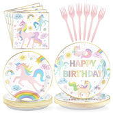 96 Pcs Unicorn Birthday Party Plates and Napkins - Grencian