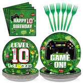 96 Pcs Video Game 10th Birthday Party Plates and Napkins - Grencian