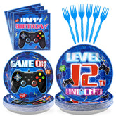 96 Pcs Video Game 12th Birthday Party Plates and Napkins - Grencian