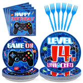 96 Pcs Video Game 14th Birthday Party Plates and Napkins - Grencian