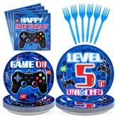 96 Pcs Video Game 5th Birthday Party Plates and Napkins - Grencian