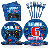 96 Pcs Video Game 6th Birthday Party Plates and Napkins - Grencian