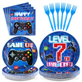 96 Pcs Video Game 7th Birthday Party Plates and Napkins - Grencian