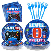 96 Pcs Video Game 8th Birthday Party Plates and Napkins - Grencian