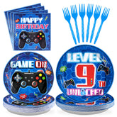 96 Pcs Video Game 9th Birthday Party Plates and Napkins - Grencian