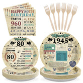 96 Pcs Vintage 80th Birthday Party Plates and Napkins - Grencian