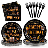 96 Pcs Whiskey Birthday Party Plates and Napkins - Grencian