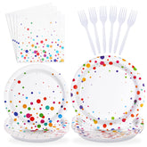 96 Pcs White Colorful Dots Party Plates and Napkins - Grencian