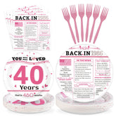 96 Pcs White Pink 40th Birthday Party Plates and Napkins - Grencian