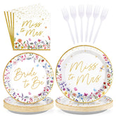 96 Pcs Wildflower Bridal Shower Party Plates and Napkins - Grencian
