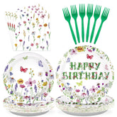 96 Pcs Wildflower Party Plates and Napkins - Grencian